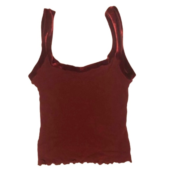 '80s Soft Velvet Trim Stretch Cropped Tank Camisole - Picture 2 of 7